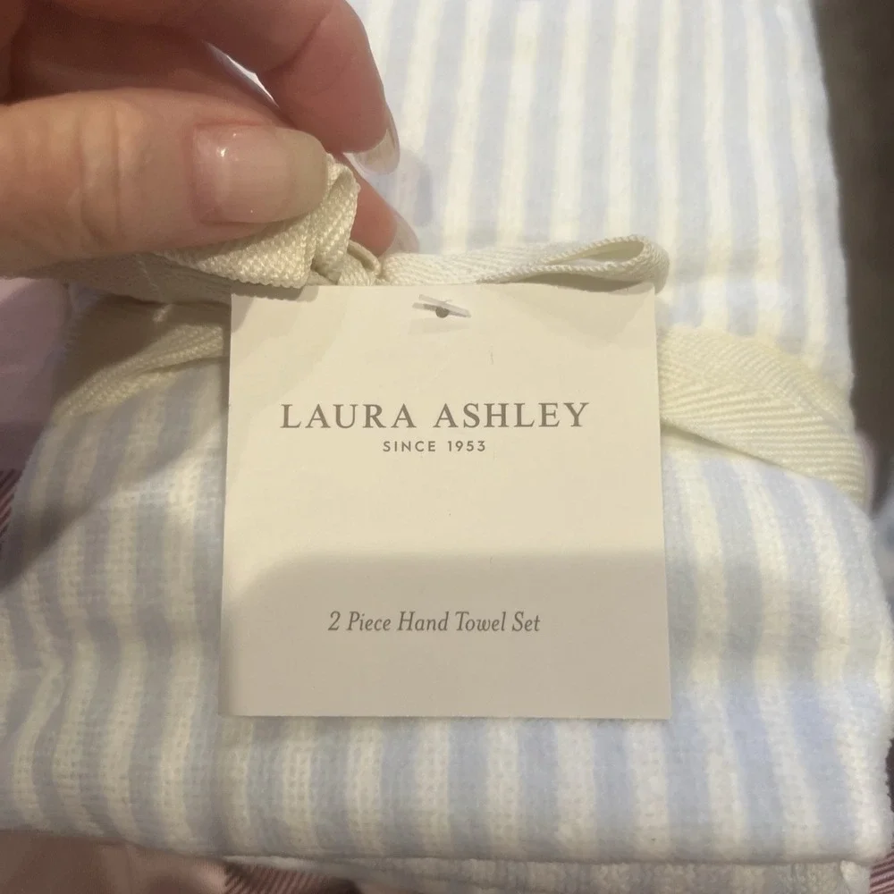 NEW Laura Ashley Floral Striped Cotton Hand Towels (2) and Bath Towel (1)